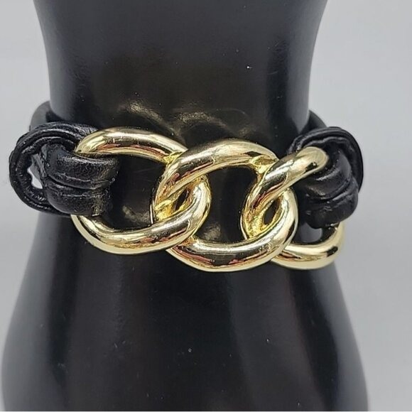 Roberto RFM Nodi Bracelet SZ 6 Gold Tone Links Leather Straps Magnetic Close - Picture 2 of 10